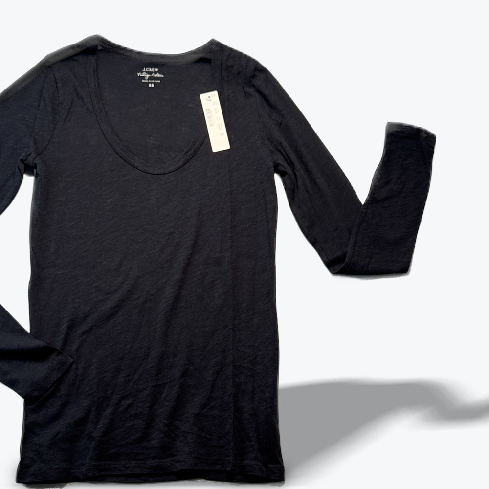 J Crew Vintage Long Sleeve Tee Cotton Scoop Neck Black XS New With Tags